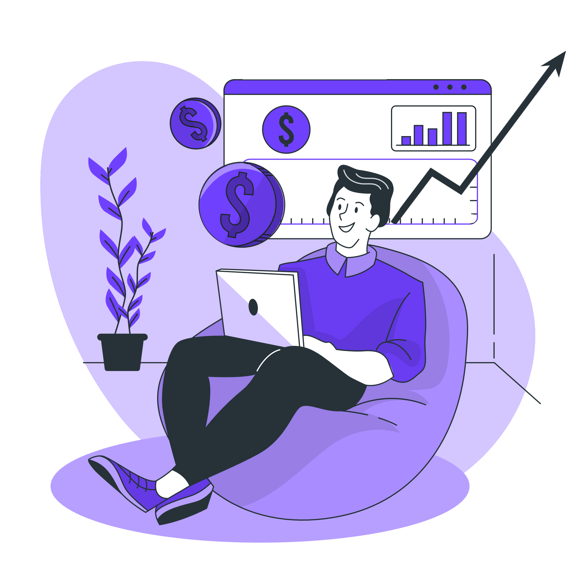 Illustration showing teammates performing finance tasks.